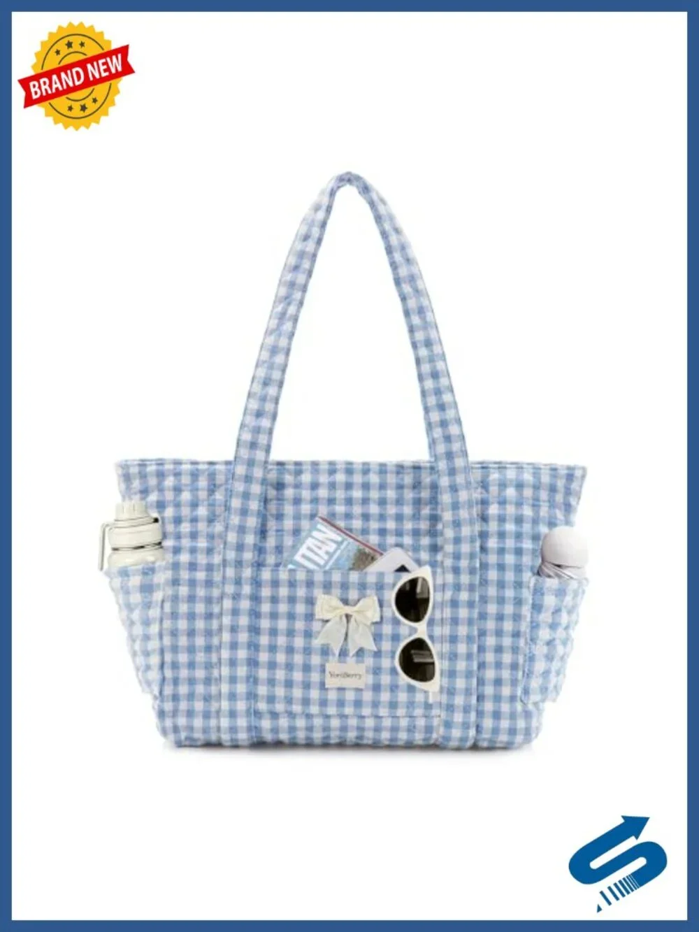 Quilted Tote Bag with Zipper, Lightweight Cotton Nylon Shoulder Bag, Floral